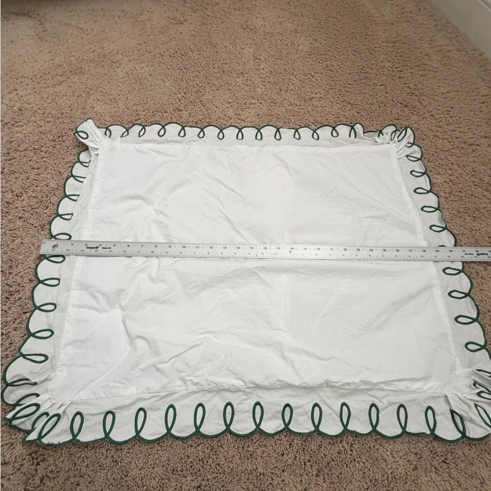 Set of 2 Anthropologie organic cotton looped embroidered pillow cover sham green